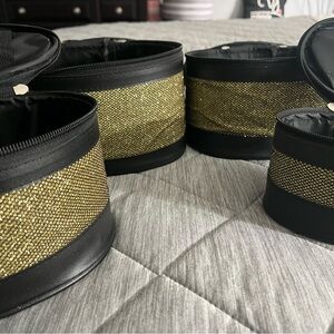4-Cosmetic/Jewlery Train Case Nesting For Storage Gold Glittery Mirror Zipper